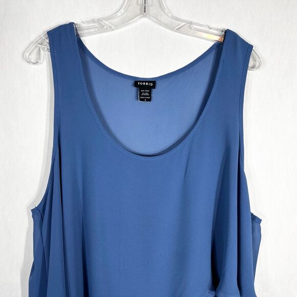 Torrid Plus Size 3X Tank Top Tiered Long Ruffled Asymmetric Blue Chiffon 1490 - Picture 3 of 9